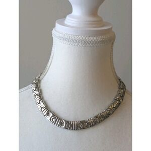 Modernist Italian Link Collar Necklace Silver Tone Classic Everyday Wear